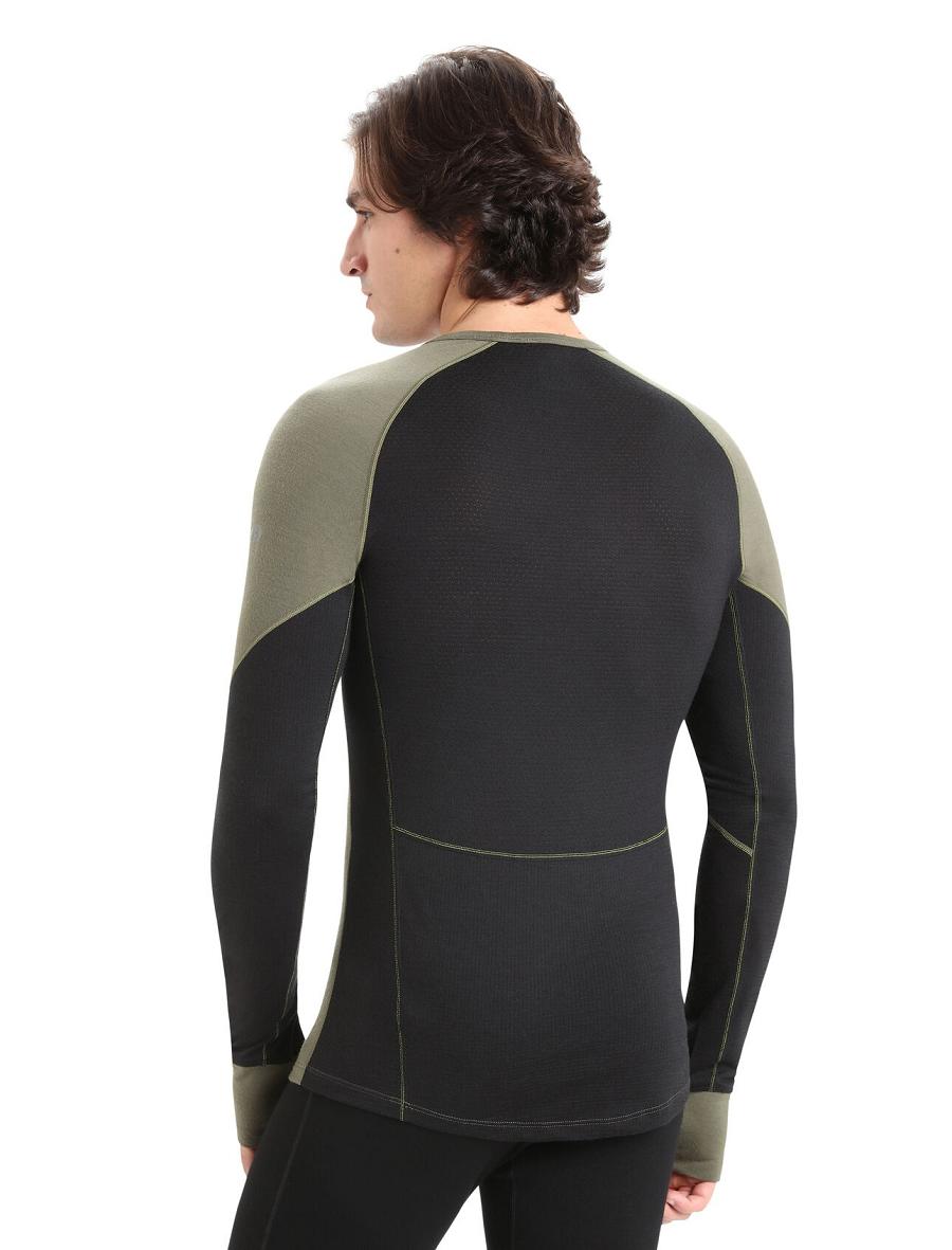 Icebreaker BodyfitZone™ Merino 260 Zone Long Sleeve Crewe Thermal Top Férfi Base Layers Olivazöld Fekete | HU 1380FDNM